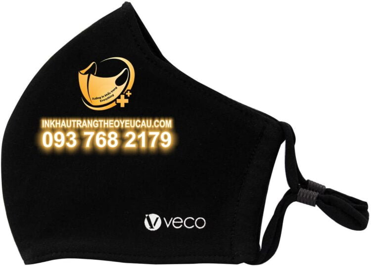 Khẩu trang vải màu đen in hình Veco Precision