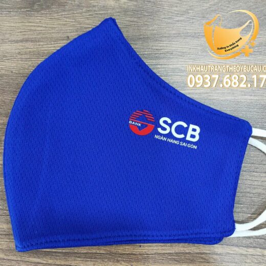 Khẩu trang vải màu xanh in logo ngân hàng SCB