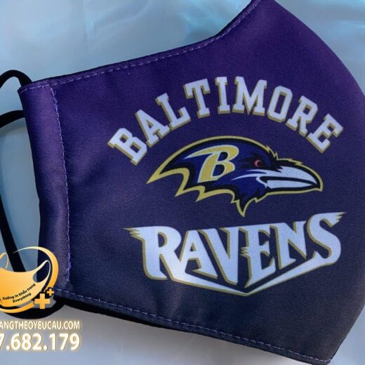 Khẩu trang vải in logo đội bóng bầu dục Baltimore Ravens