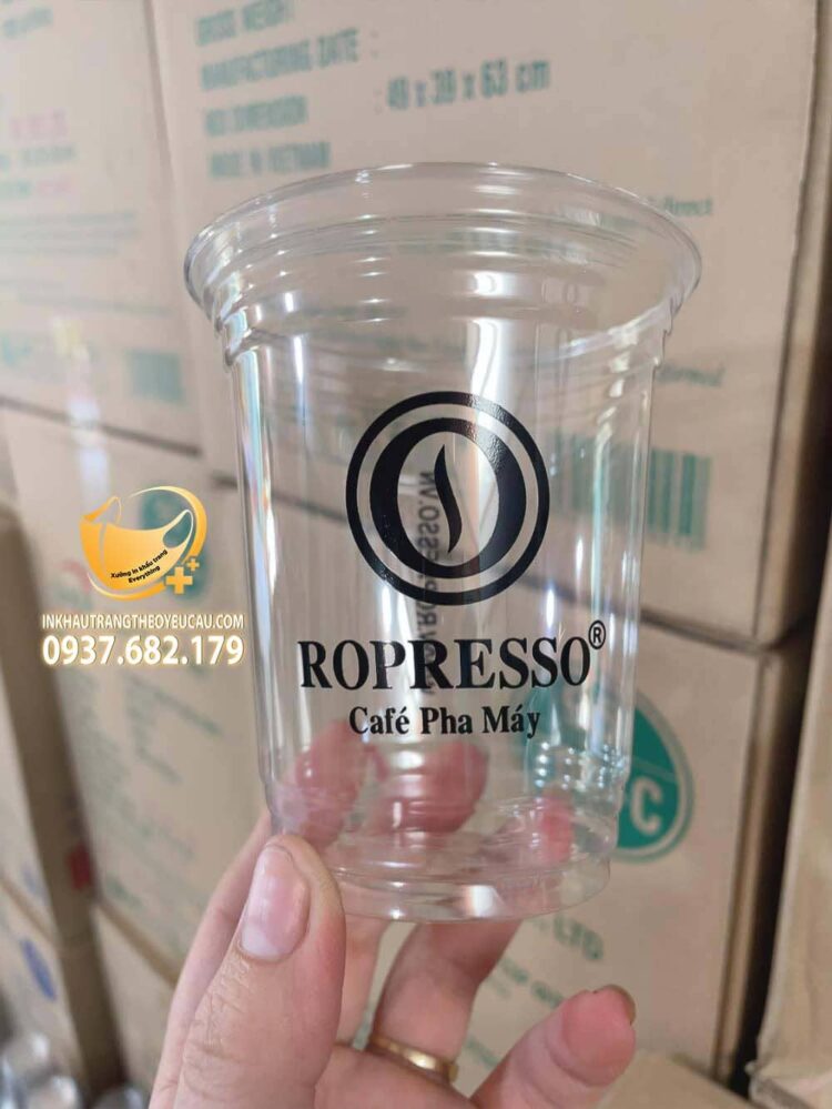 In ly nhựa logo Ropresso cafe pha máy