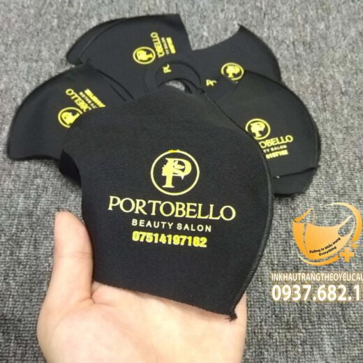 Khẩu trang vải su in logo Portobello Beauty Salon màu đen