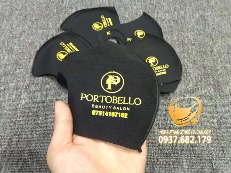 Khẩu trang vải su in logo Portobello Beauty Salon màu đen