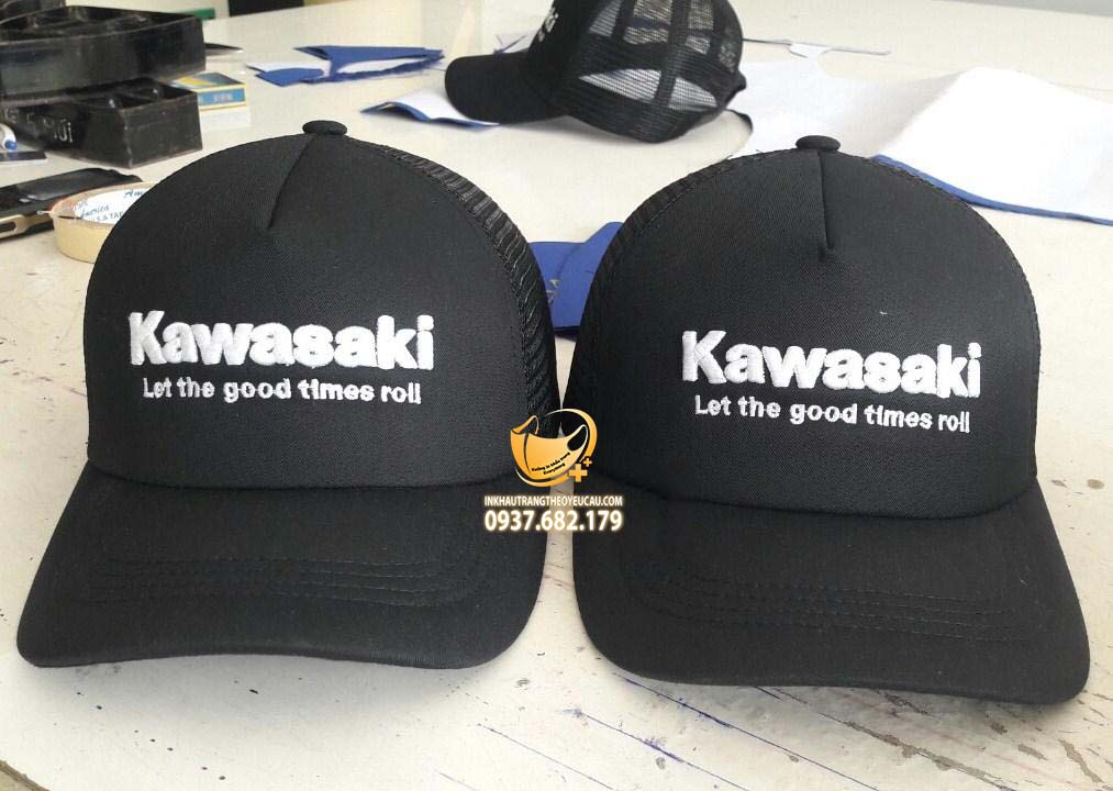 Mũ in logo theo yêu cầu thương hiệu Kawasaki