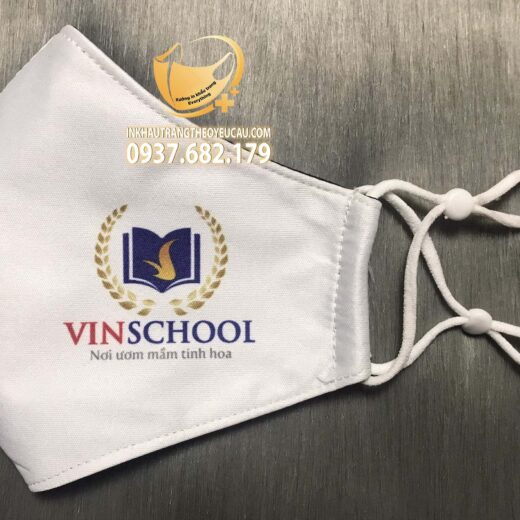 Khẩu trang vải in logo trường tiểu học Vinschool
