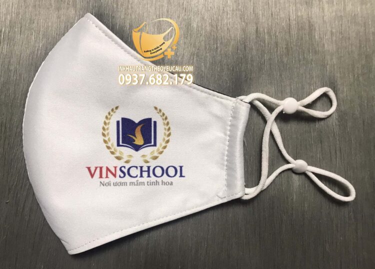 Khẩu trang vải in logo trường tiểu học Vinschool