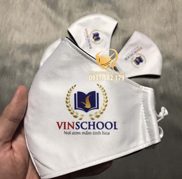 Khẩu trang vải in logo trường Vinschool cực đẹp