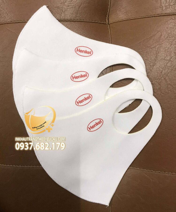 Khẩu trang vải su in logo Henkel Việt Nam cực đẹp